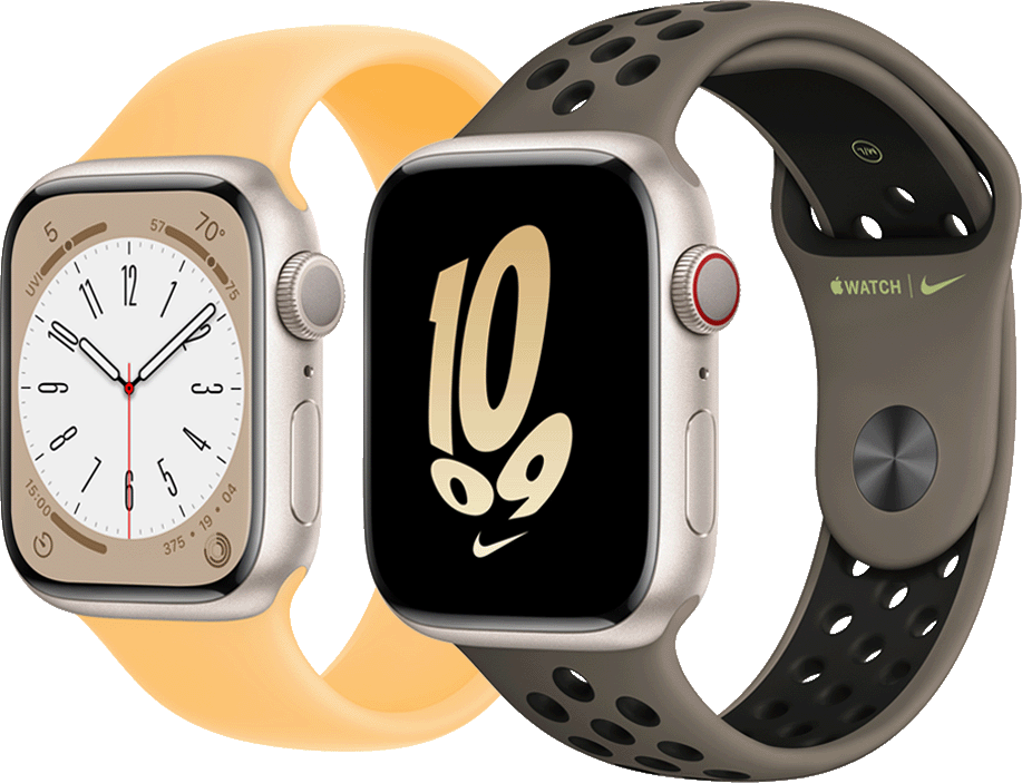 Side-by-side view of Apple Watch Series 9 and Series 8 models.