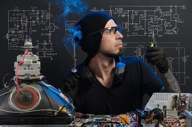Electrical engineering student studying hard for exams